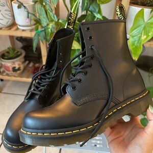 Dr. Martens Smooth Black Boots with Yellow Stitching
